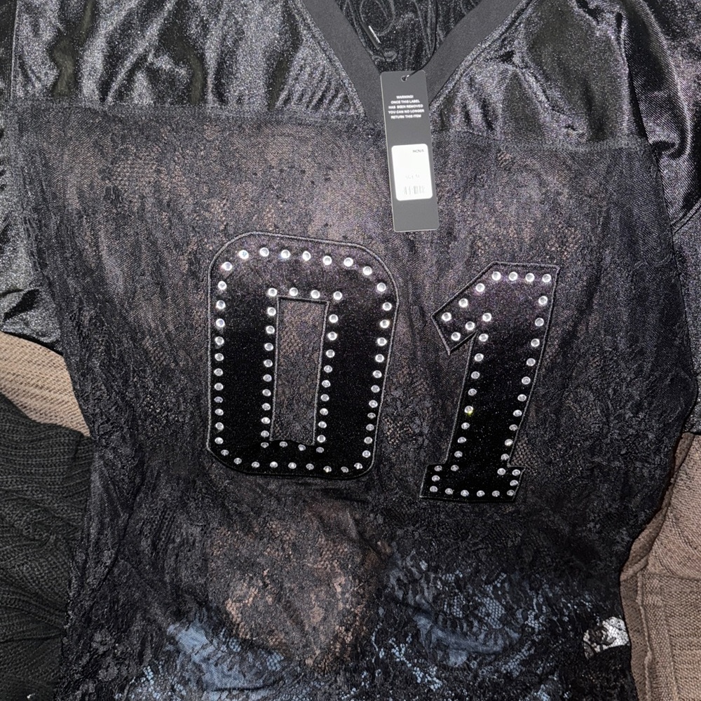 Lace Jersey Top - Black - Picture 7 of 8